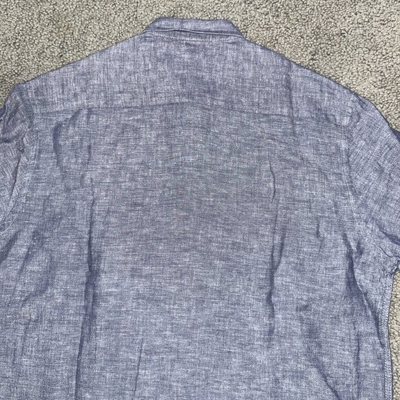 Polo Ralph Lauren Men's Sz Large Slim Fit 100% Linen Chambray Shirt Red Pony EUC - Picture 7 of 12